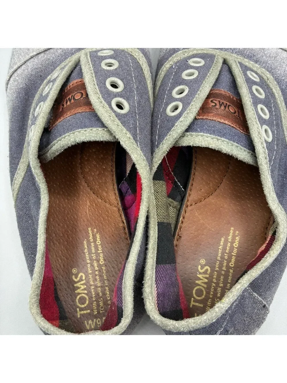 Toms Paseo Eyelet No Lace Shoes Women’s 9.5 Blue Gray Slip On